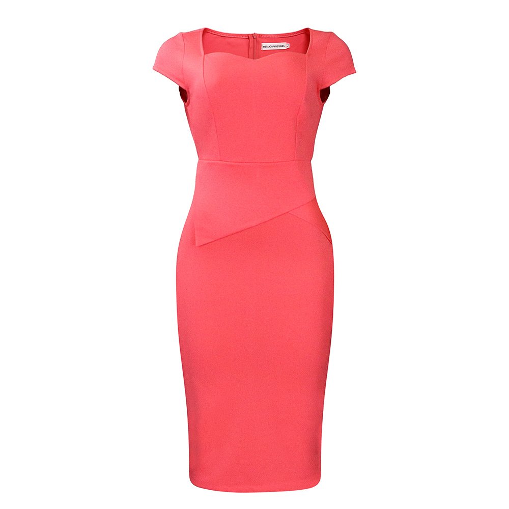 Summer Spring Midi Pencil Short Sleeve Formal Short Plain Ladies Plus Size Women's Casual Dresses