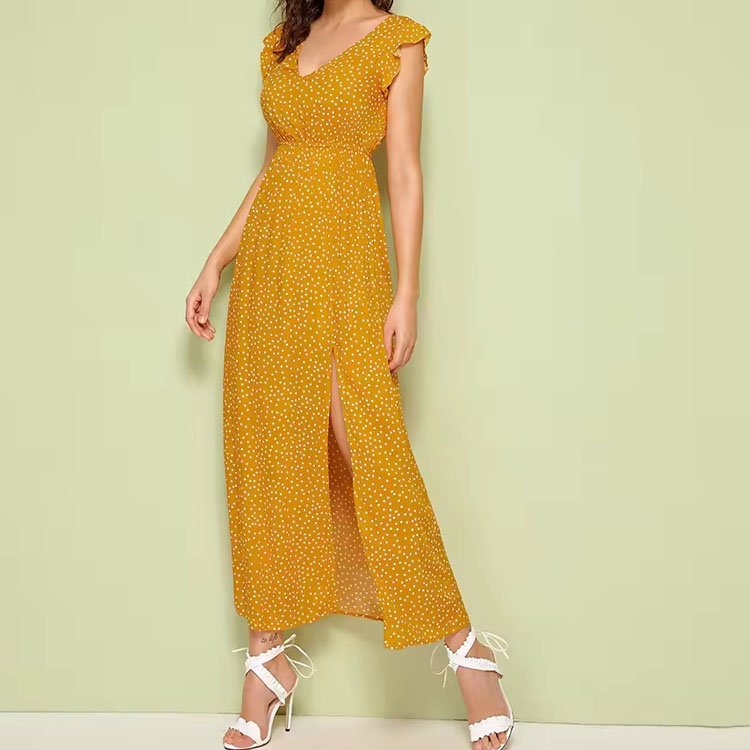 Sexy Elegant Plus Size Women's Dress Fashion Wave Point Casual Dress Bohemian High Waist Split Women's Clothing Vintage Natural