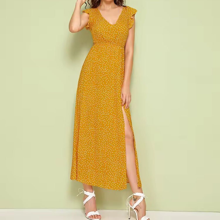 Sexy Elegant Plus Size Women's Dress Fashion Wave Point Casual Dress Bohemian High Waist Split Women's Clothing Vintage Natural