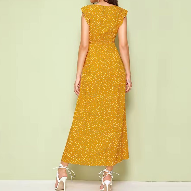 Sexy Elegant Plus Size Women's Dress Fashion Wave Point Casual Dress Bohemian High Waist Split Women's Clothing Vintage Natural