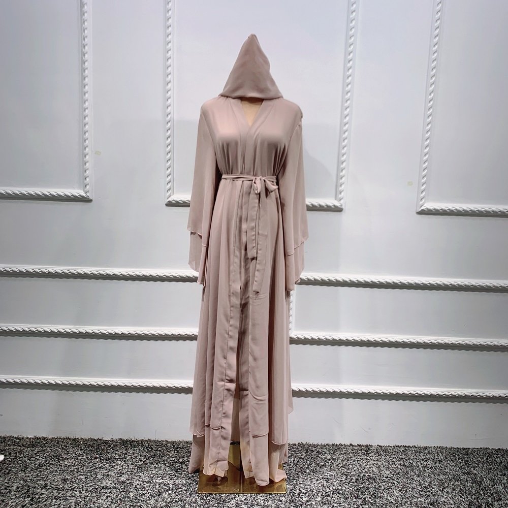 Hot Selling Traditional Muslim Clothing Chiffon Islamic Clothing EID Front Open Abaya with scarf Abaya Women Muslim Dress