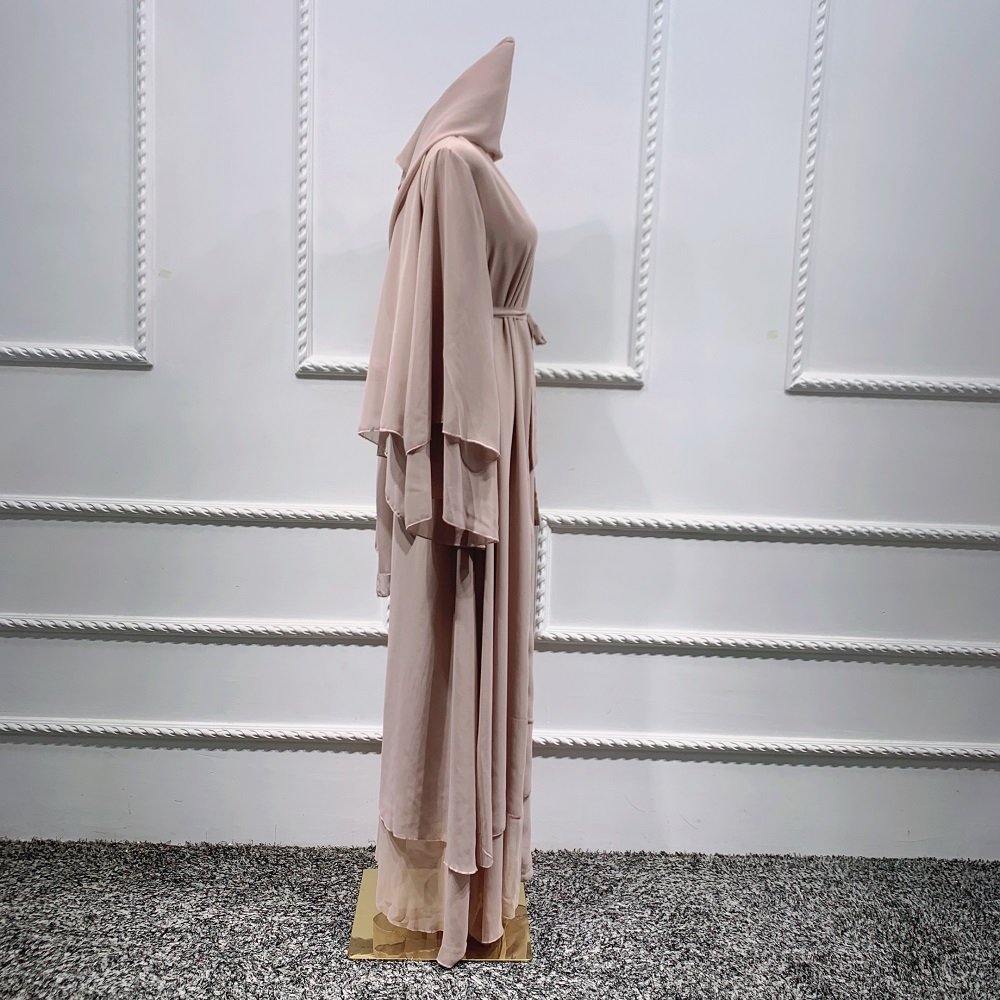 Hot Selling Traditional Muslim Clothing Chiffon Islamic Clothing EID Front Open Abaya with scarf Abaya Women Muslim Dress
