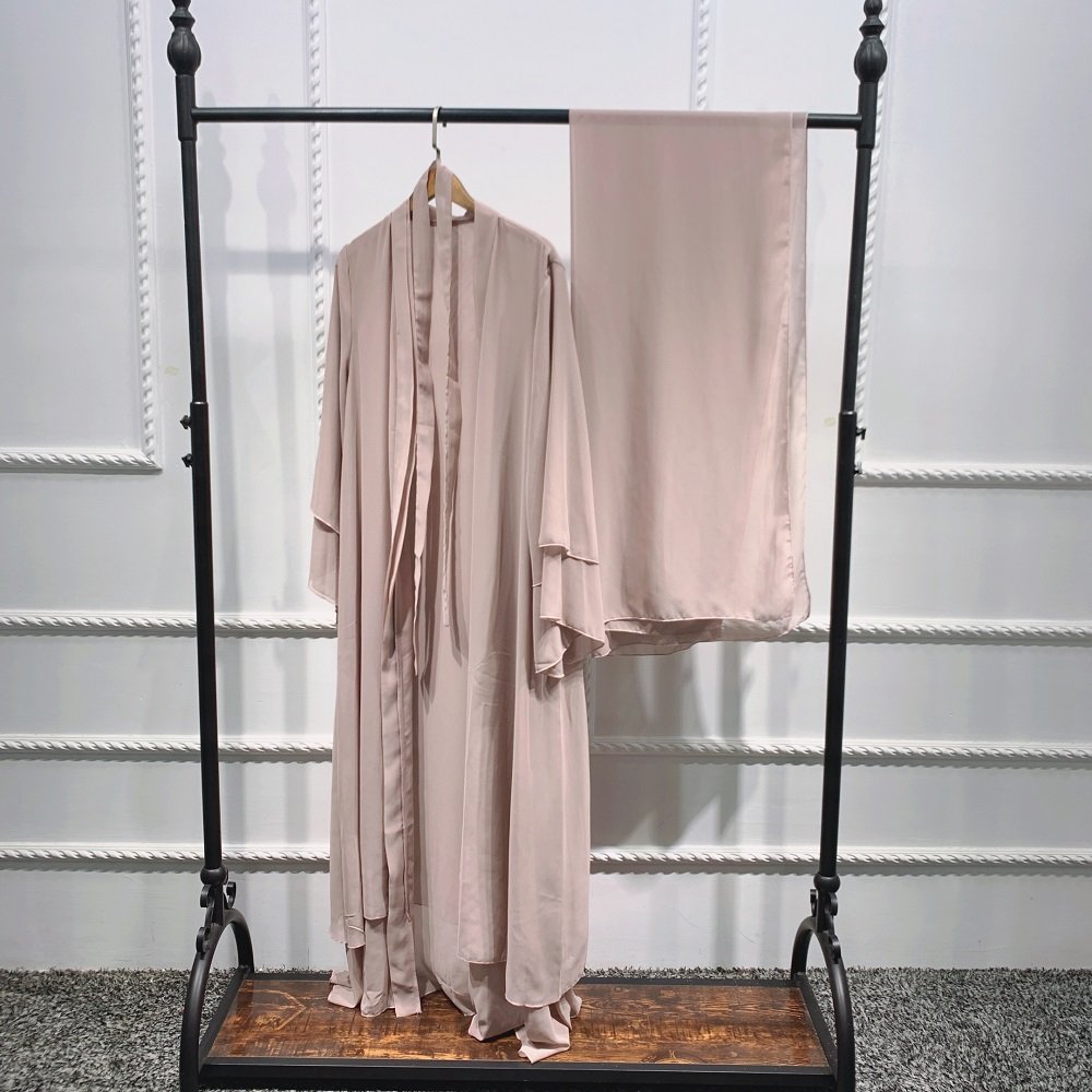 Hot Selling Traditional Muslim Clothing Chiffon Islamic Clothing EID Front Open Abaya with scarf Abaya Women Muslim Dress