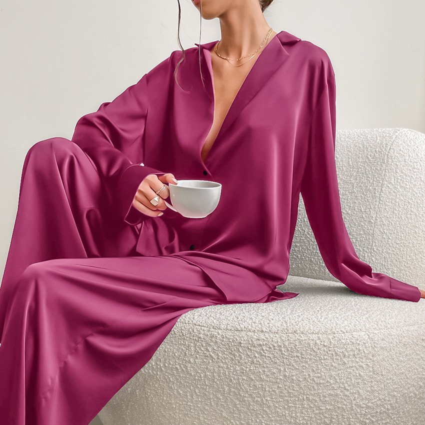 Comfortable Silk Loose Women Lounge Wear Sets Casual Two Piece Pajamas Sleepwear Lady Set Silk Pajama For Women Pyjama