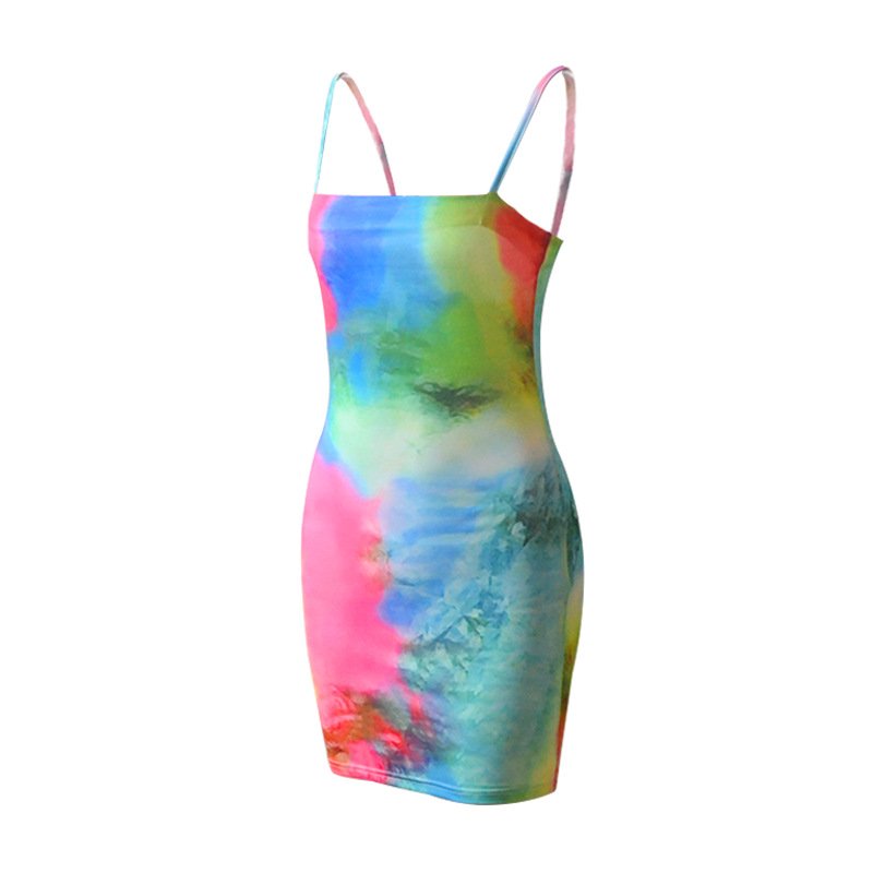 Wholesale Sexy Suspenders Tie Dye Casual Women Dresses