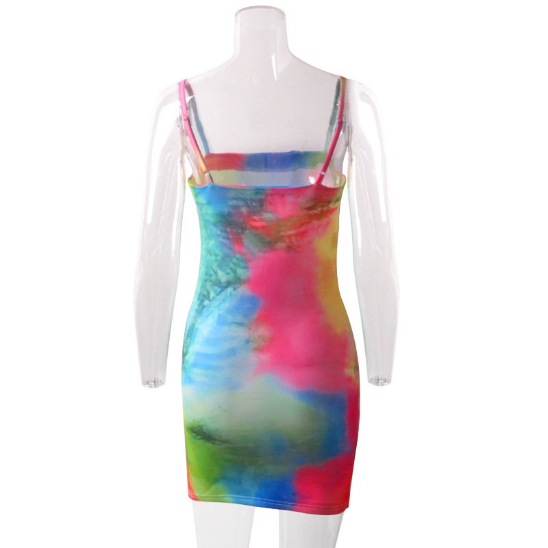 Wholesale Sexy Suspenders Tie Dye Casual Women Dresses