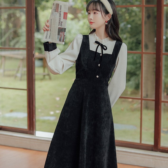 Korean 2pcs dresses long sleeve autumn and winter women's bottom skirt