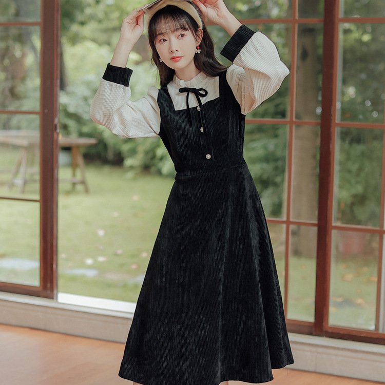 Korean 2pcs dresses long sleeve autumn and winter women's bottom skirt