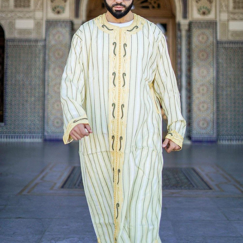 Muslim Thobe With Zipper Pocket Men Islamic Clothing Solid Color Arab Design Daffah Dress Saudi Robe