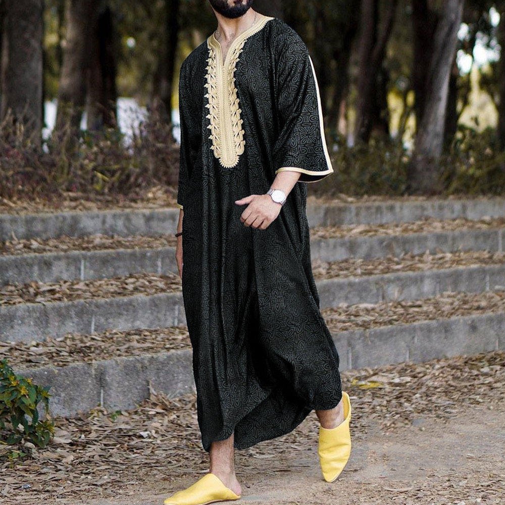 Muslim Thobe With Zipper Pocket Men Islamic Clothing Solid Color Arab Design Daffah Dress Saudi Robe