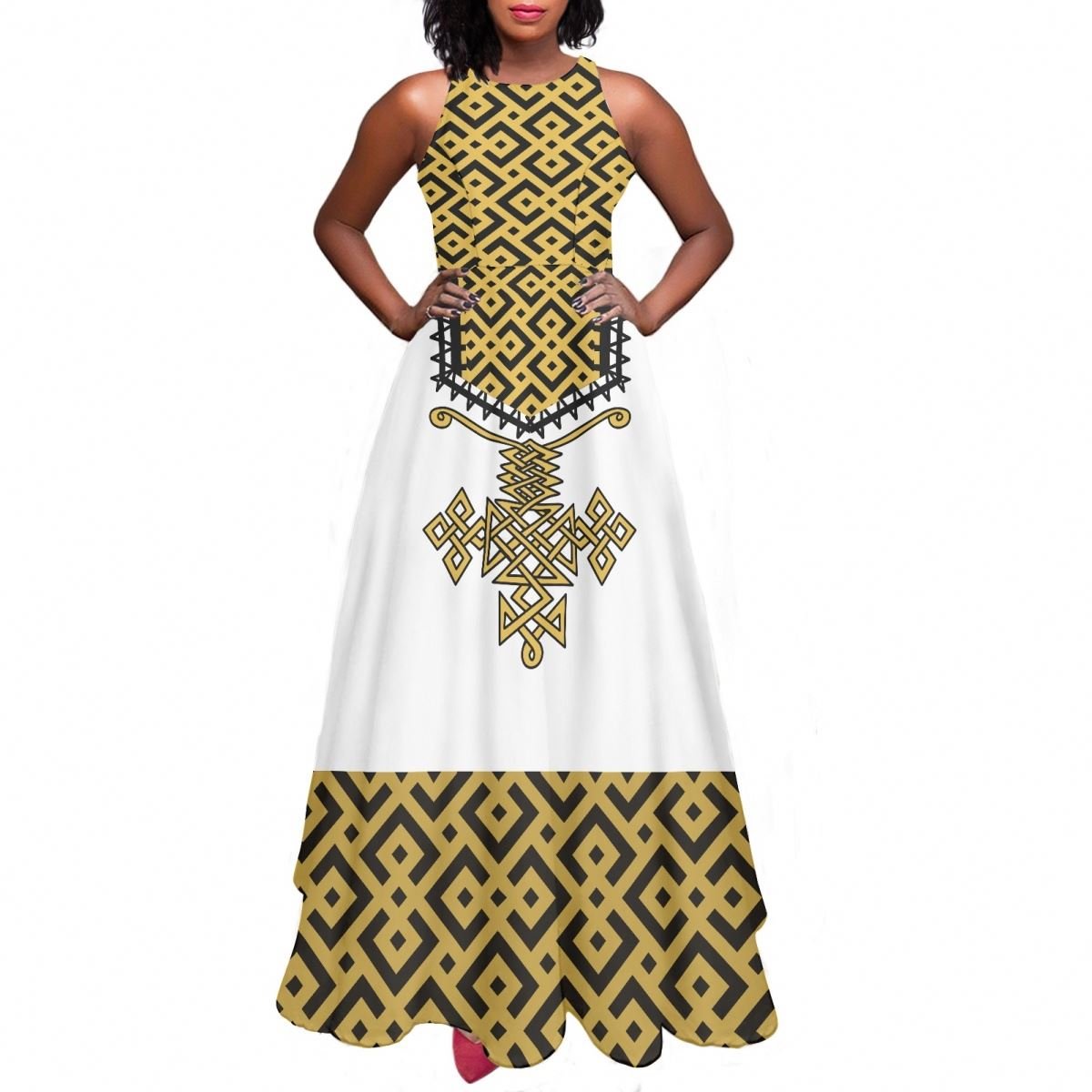 Custom OEM & ODM Ethiopian Traditional Dress Clothing Wholesale Summer Sleeveless O Neck Casual Long Skirt Women Evening Dress