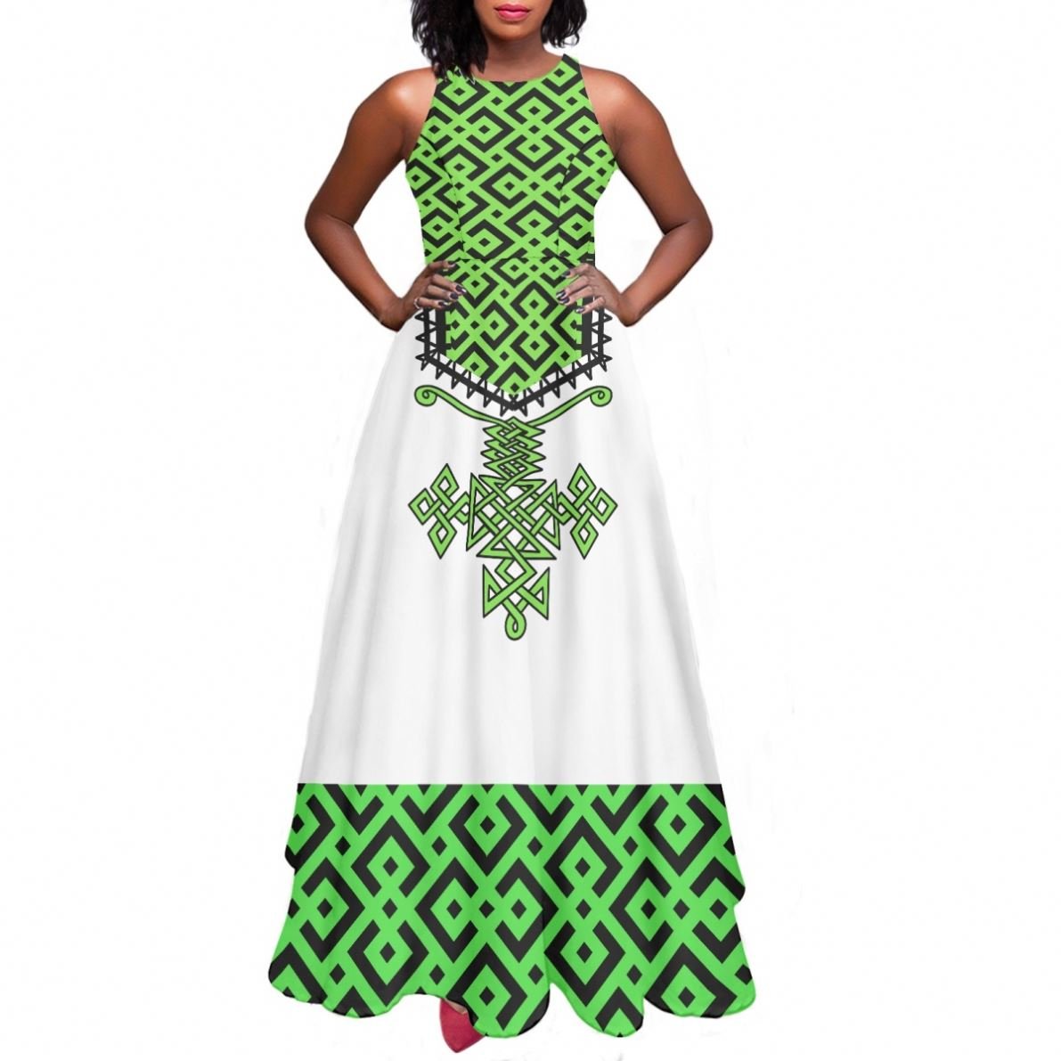 Custom OEM & ODM Ethiopian Traditional Dress Clothing Wholesale Summer Sleeveless O Neck Casual Long Skirt Women Evening Dress