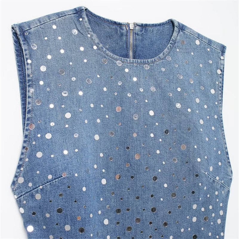 TAOP&ZA women's clothing 2024 early autumn August new round neck sleeveless sequin design short dress 6688280