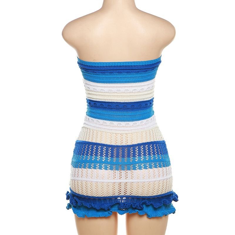 Knitted Mini Skirts Fashion Casual Strapless Dress Matching Suits 2024