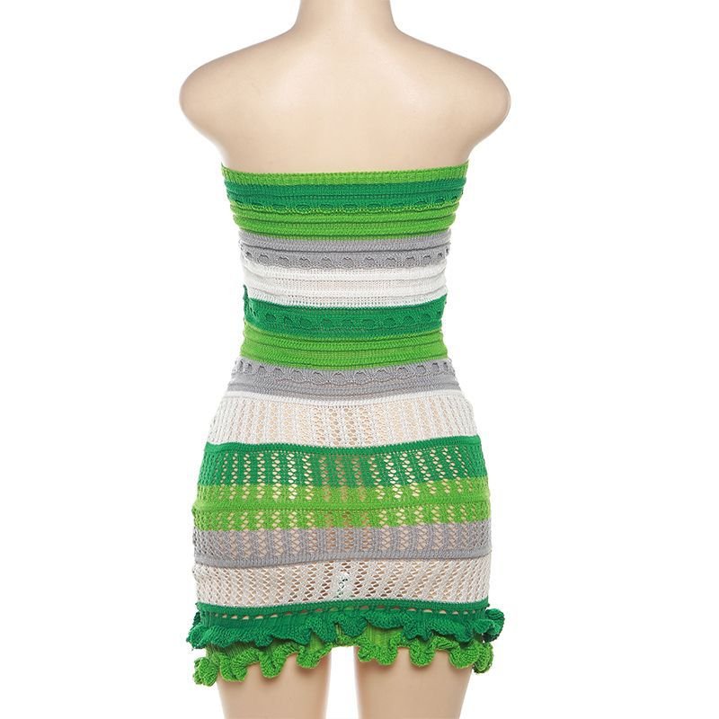 Knitted Mini Skirts Fashion Casual Strapless Dress Matching Suits 2024