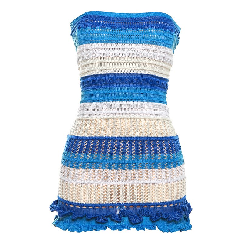 Knitted Mini Skirts Fashion Casual Strapless Dress Matching Suits 2024