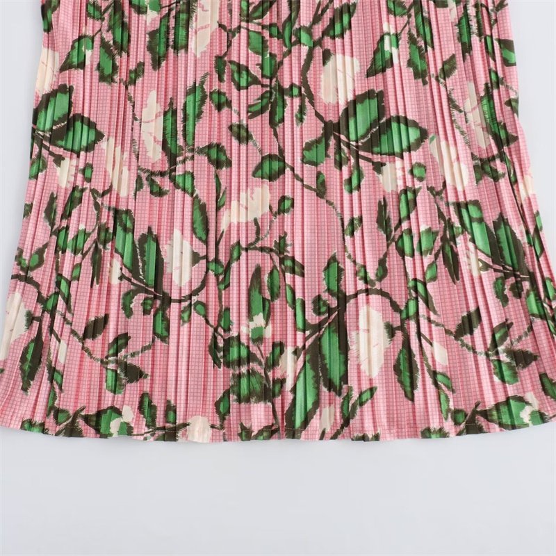 TAOP&ZA Women's 2024 Summer New Fashion Temperament Printed Small Pleated Straight Collar Thin Suspender Dress 3644158