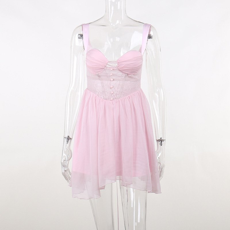 2023 New Lace Splicing Elegant Strapless Mini Dress Women Party Club Outfits Sweet Hot Sexy Backless Summer Dress