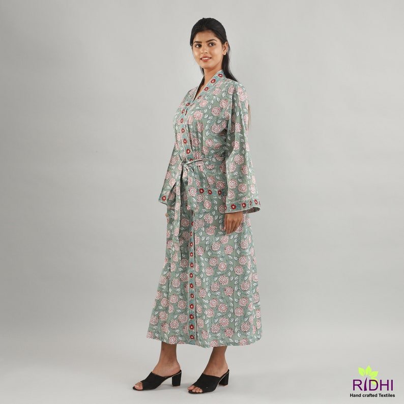 New 2024 Sage Green Pure Cotton Robe Comfort Ladies Night Gown Kimono Dressing Gown Bridesmaid Gowns Women Bathrobe Kimono