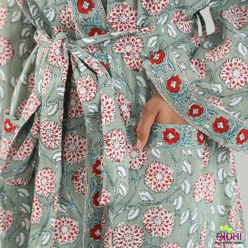 New 2024 Sage Green Pure Cotton Robe Comfort Ladies Night Gown Kimono Dressing Gown Bridesmaid Gowns Women Bathrobe Kimono
