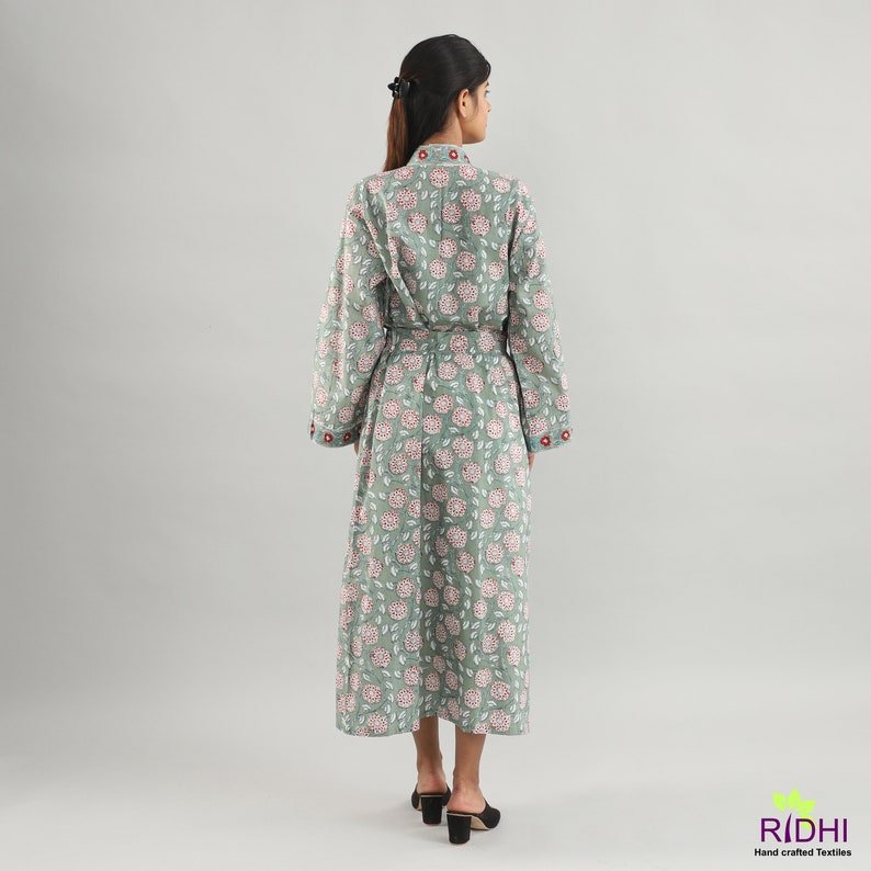 New 2024 Sage Green Pure Cotton Robe Comfort Ladies Night Gown Kimono Dressing Gown Bridesmaid Gowns Women Bathrobe Kimono