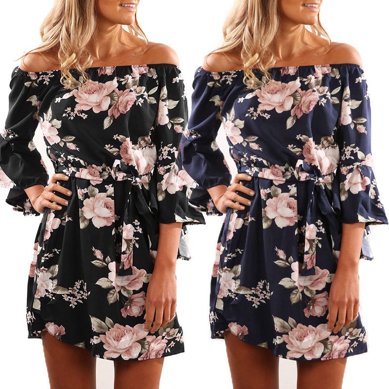 Casual Dresses Hot Sale One-shoulder Sexy Open Back Printed Dress