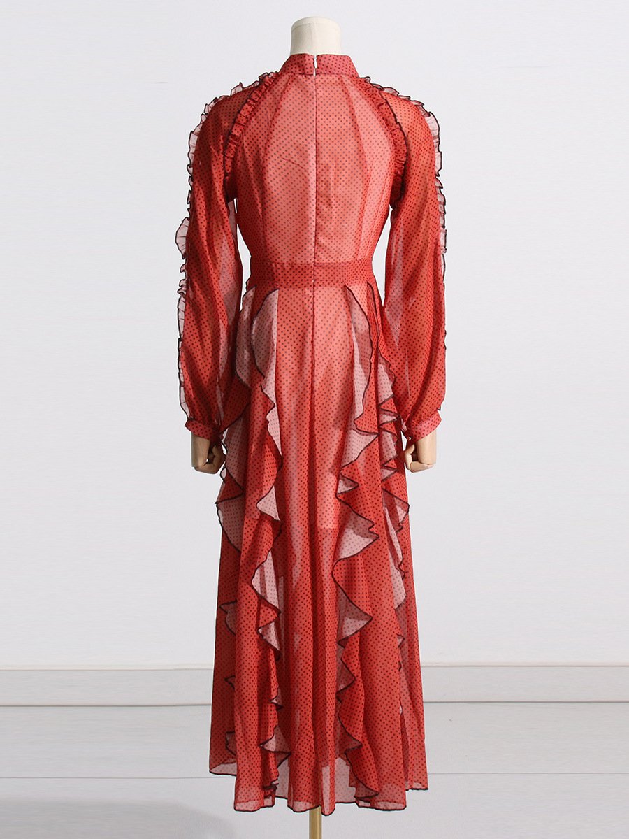Knitted Undefined Ruffled Red Modest Long Dresses Elegant Casual Dress Women Sexy Formal Maxi Casual Ladies