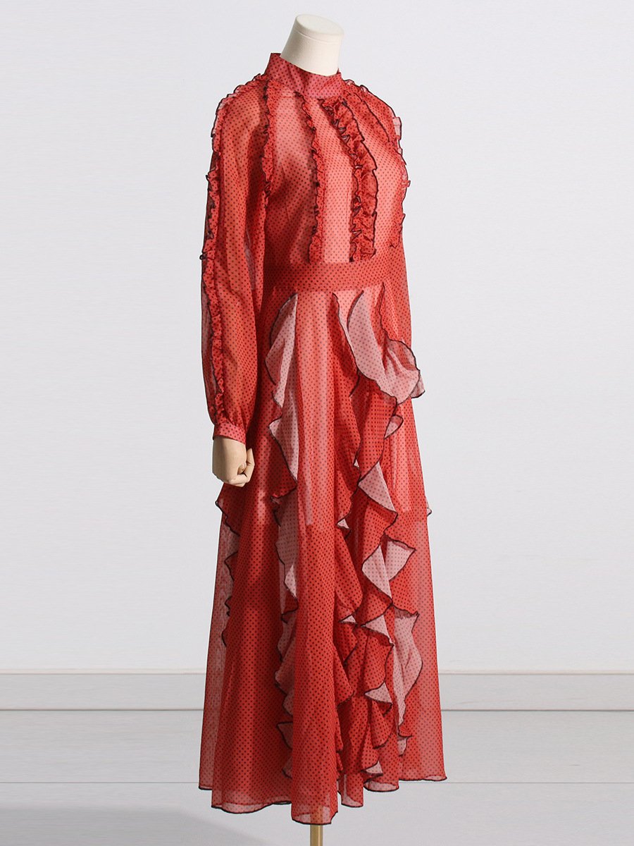 Knitted Undefined Ruffled Red Modest Long Dresses Elegant Casual Dress Women Sexy Formal Maxi Casual Ladies