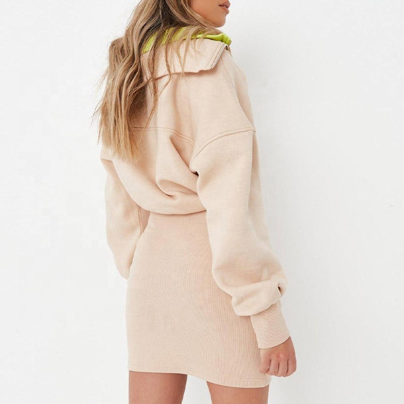 OEVE Top Quality Fashionable Autumn Winter Cotton Casual Plain Color Long Sleeve Half Zip Sweater Dress Women Hoodie Dress