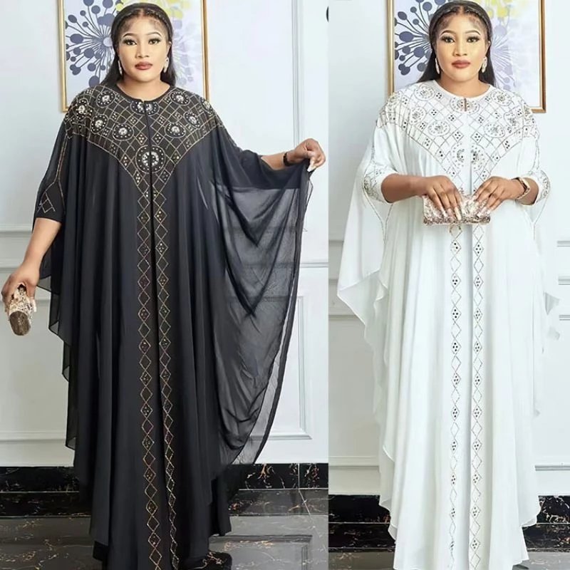 African Robe Dress Pearl Chiffon Muslim Abaya 2022 New Islamic Clothing for Women Kaftan Femme Musulman Luxury Caftan Plus Size
