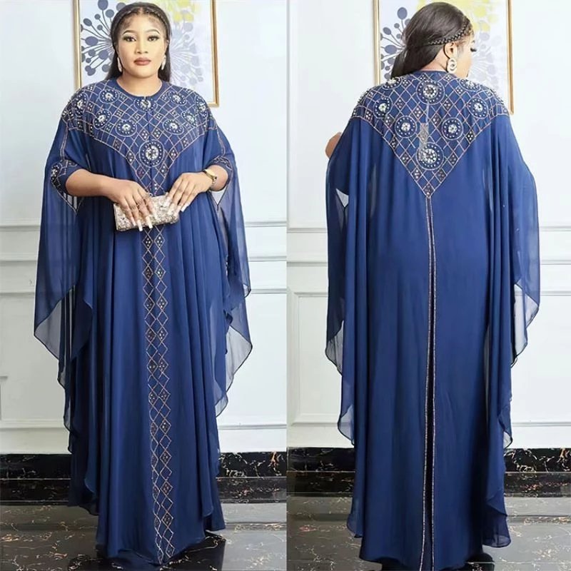 African Robe Dress Pearl Chiffon Muslim Abaya 2022 New Islamic Clothing for Women Kaftan Femme Musulman Luxury Caftan Plus Size