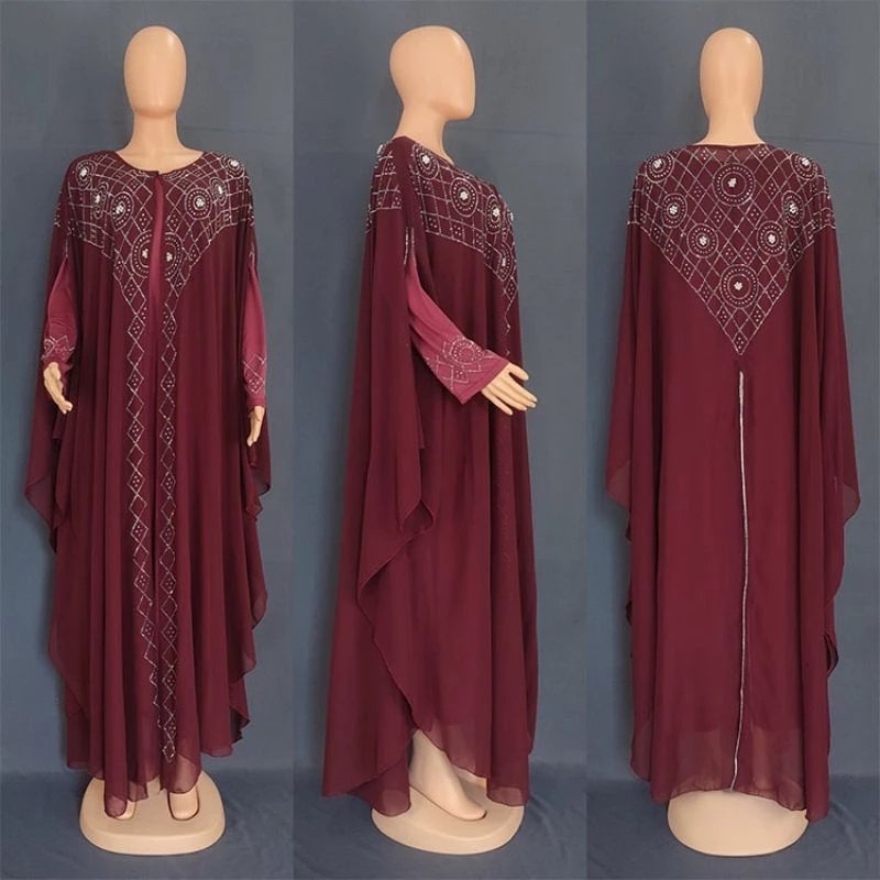 African Robe Dress Pearl Chiffon Muslim Abaya 2022 New Islamic Clothing for Women Kaftan Femme Musulman Luxury Caftan Plus Size