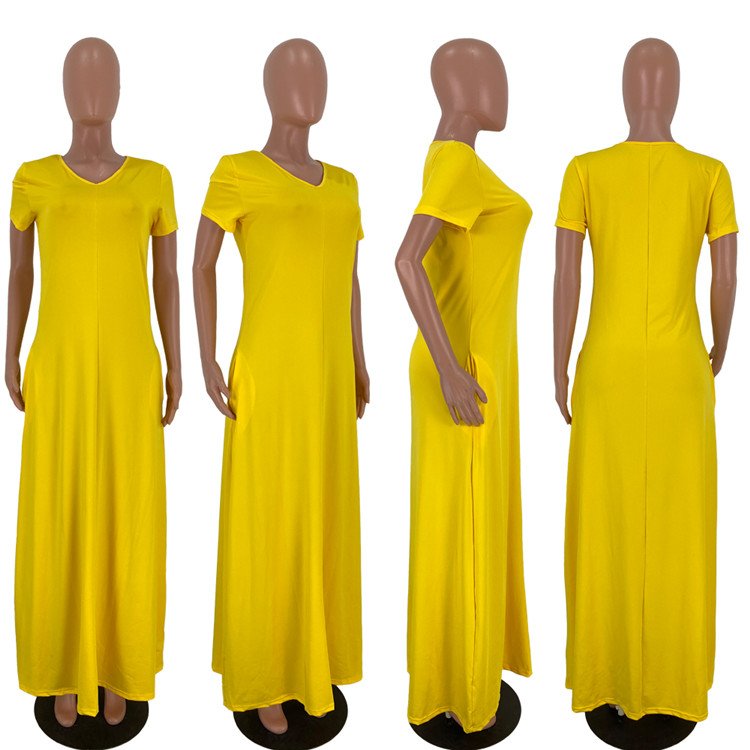 CustomLong Casual Dress Plain Color Summer Loose Women Maxi Dresses Ladies Elegant Plus Size dresses