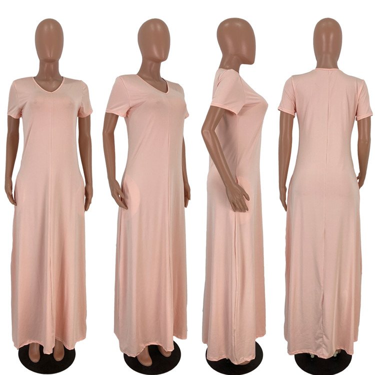 CustomLong Casual Dress Plain Color Summer Loose Women Maxi Dresses Ladies Elegant Plus Size dresses