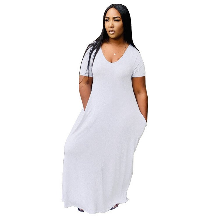 CustomLong Casual Dress Plain Color Summer Loose Women Maxi Dresses Ladies Elegant Plus Size dresses