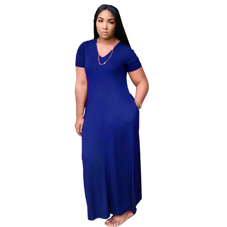 CustomLong Casual Dress Plain Color Summer Loose Women Maxi Dresses Ladies Elegant Plus Size dresses