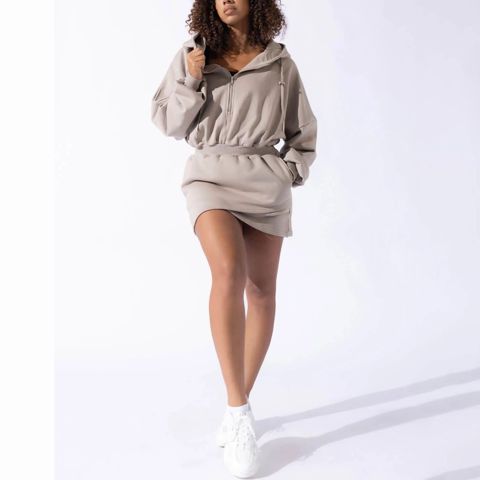 High Quality Cusrom Outdoor Sports Women Knit Casual Dress 100% Cotton Oversized Hooded Knit Dress For Women