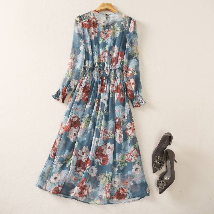 Clothing manufacturers custom princess women floral print midi dress Low MOQ premium quality lady's dresses