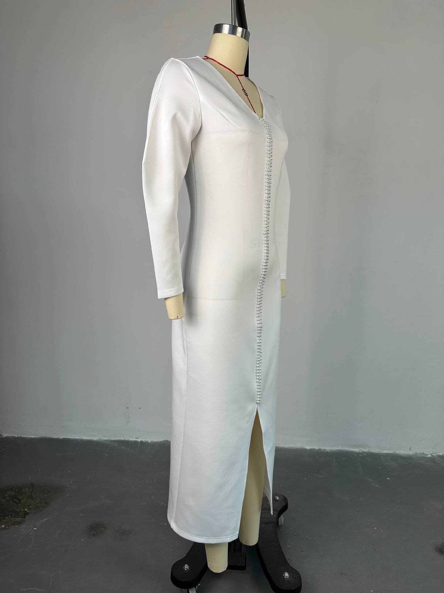 Hk7592 Latest Design Summer Dress For Women Beaded V-neck Split Long Dresses Women Elegant Casual Dresses