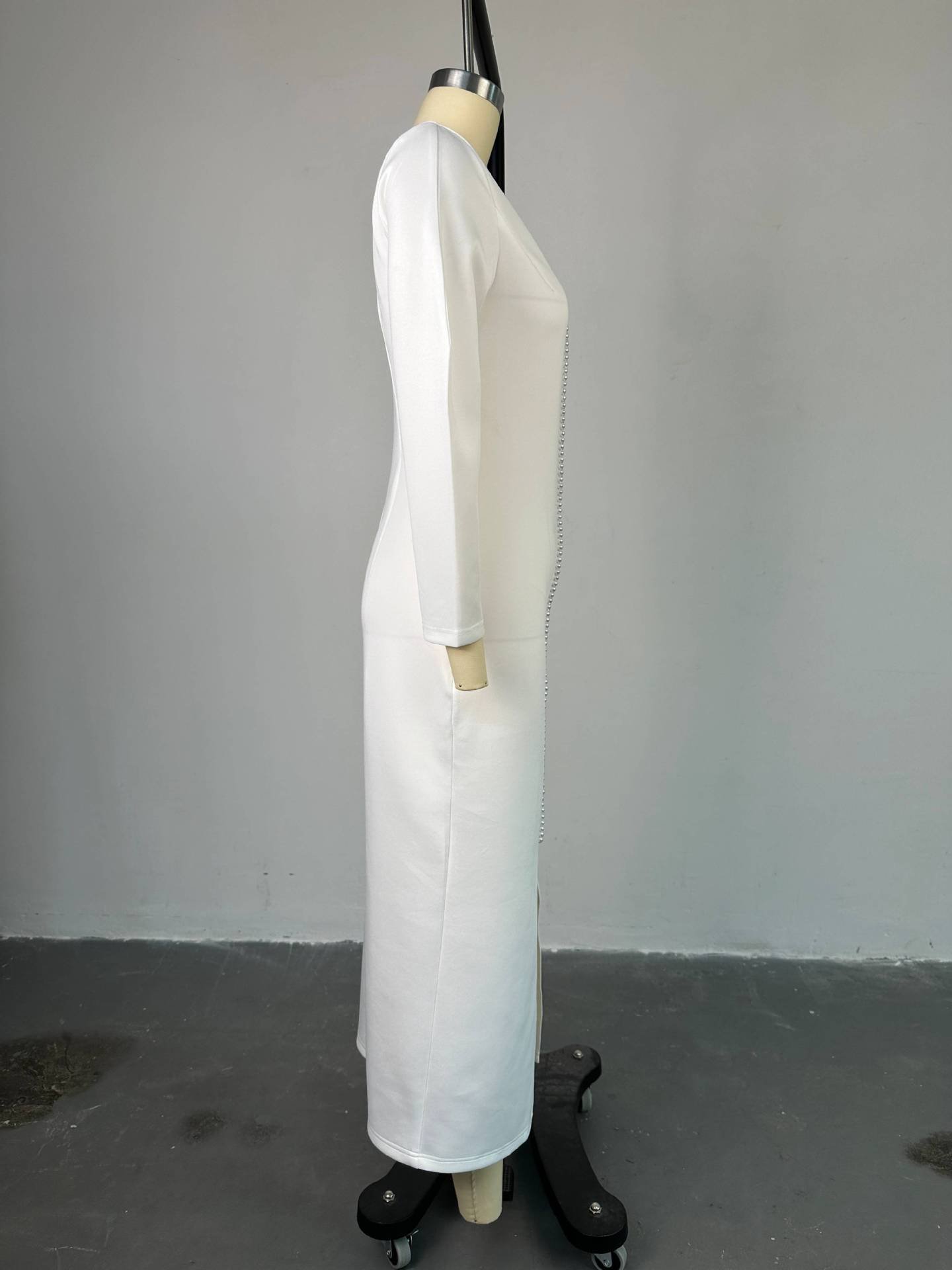 Hk7592 Latest Design Summer Dress For Women Beaded V-neck Split Long Dresses Women Elegant Casual Dresses