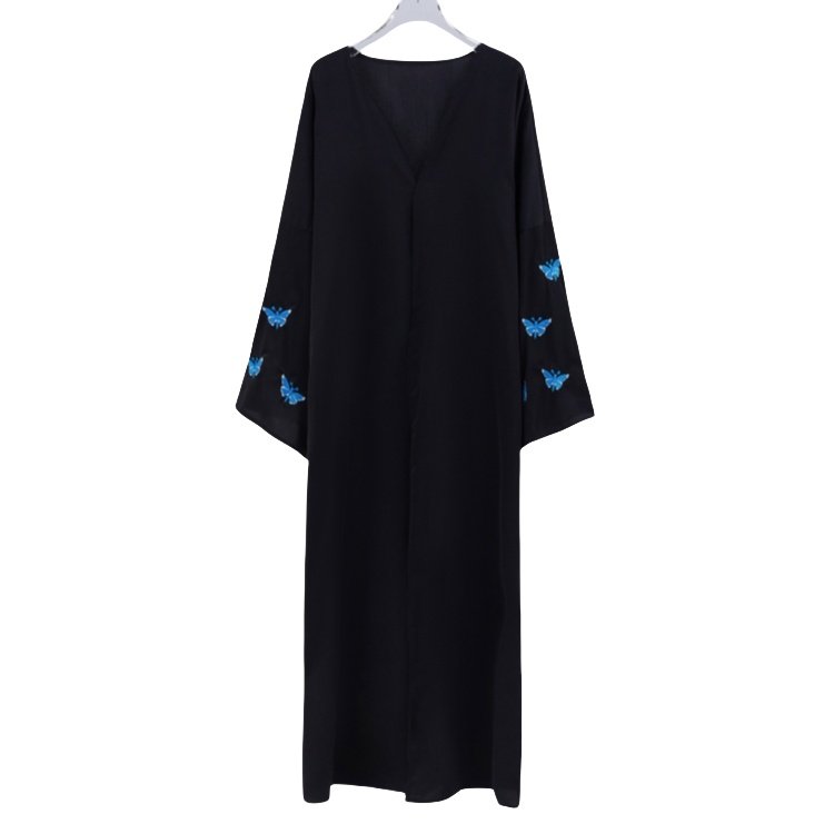 Arab Middle Eastern butterfly embroidery fashion Cardigan robe Muslim solid color Muslim casual dress abaya robe