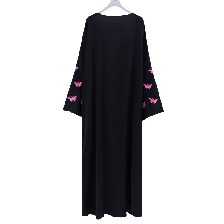 Arab Middle Eastern butterfly embroidery fashion Cardigan robe Muslim solid color Muslim casual dress abaya robe