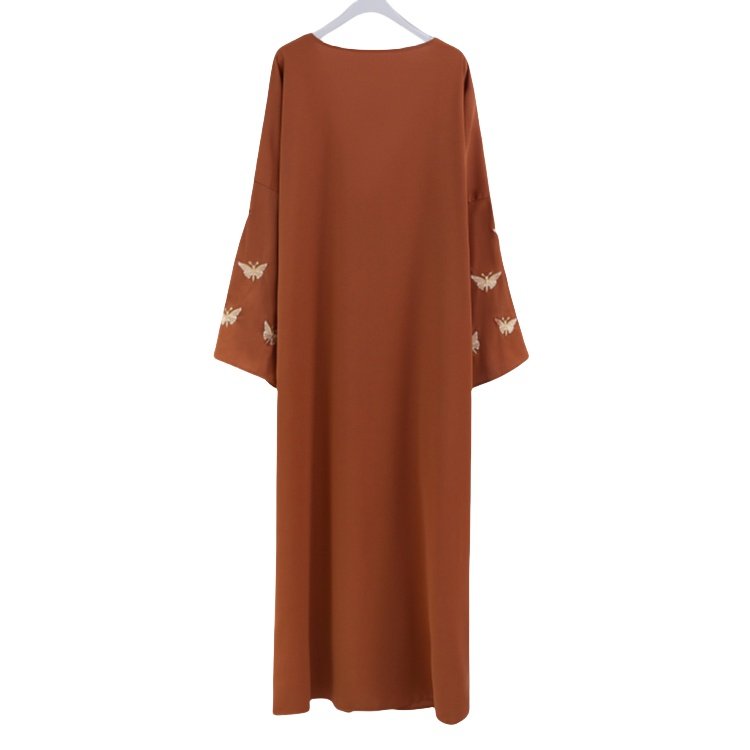 Arab Middle Eastern butterfly embroidery fashion Cardigan robe Muslim solid color Muslim casual dress abaya robe