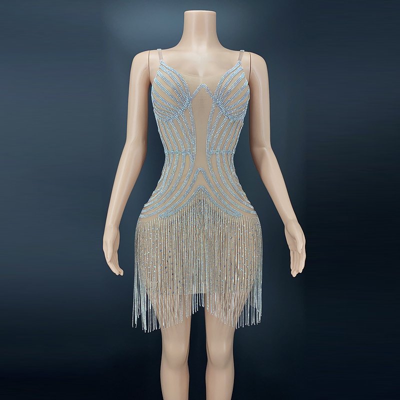 NOVANCE Y2332 Womens Spring Clothing 2022 Trending Tassel Diamond Thin Straps Exotic Dancwear Women Prom Dress Nude Like