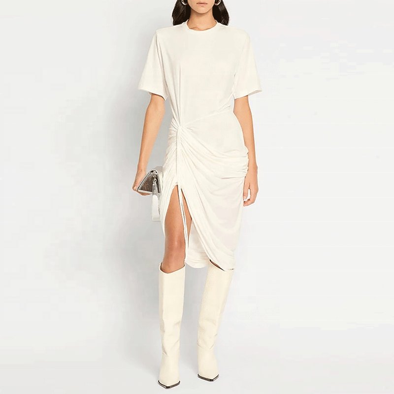 Custom OEM/ODM label Ladies High Quality Clothing Elegant Fashion Pleated Casual Dress