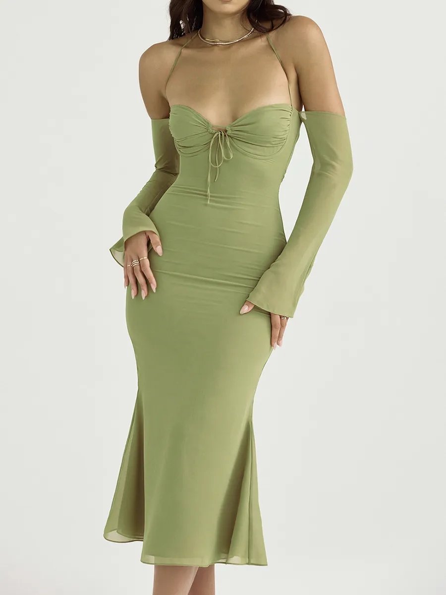 Elegant Women's Halter Dress Y2k Sexy Hollow Out Off Shoulder High Waist Evening Party Casual Long Dresses