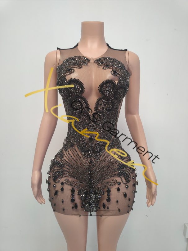 Ocstrade Fashion Sparkly O Neck Sleeveless Rhinestone Birthday Dresses Elegant Bodycon Appliques Club Party Dresses For Women