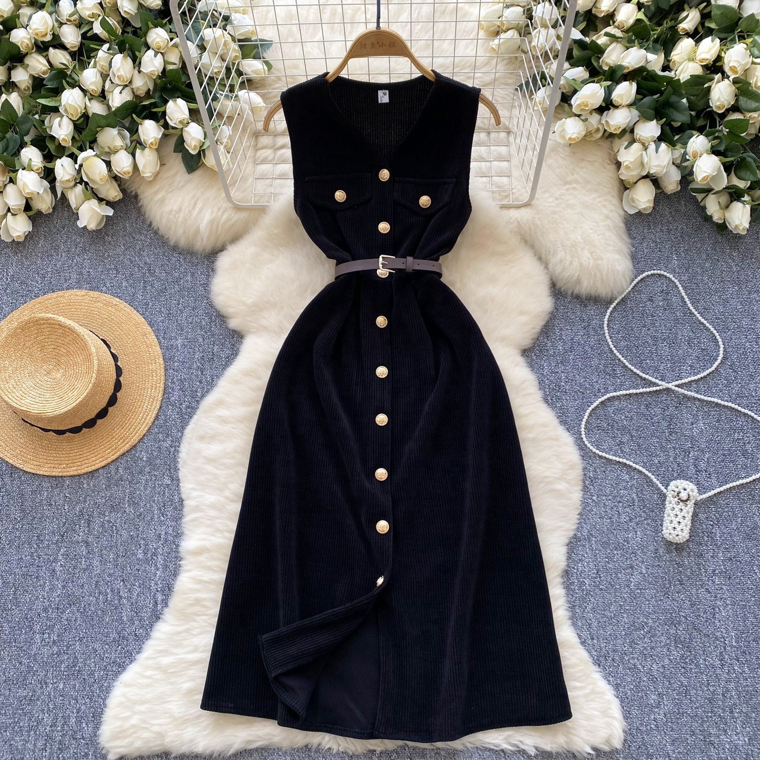 Autumn/winter Sleeveless Brown Casual Dress