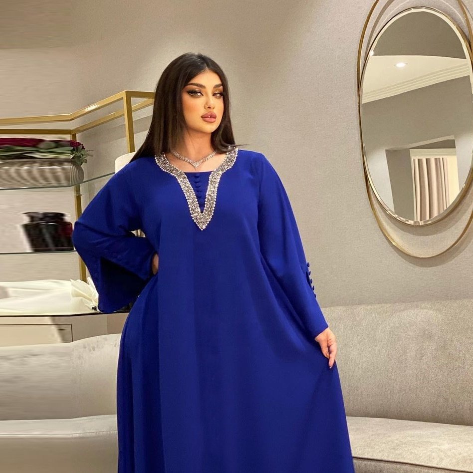 RHG Women Fashion Muslim Flare Sleeve Loose Robe Dress Abaya Jalabiya Dress Kaftan Moroccan Eid Arab Kimono Islamic Clothing