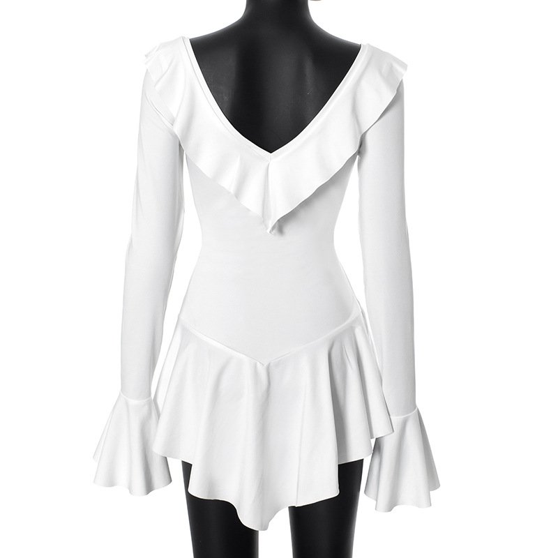 WZ9632 sexy v neck long flare sleeve women's ruffle dresses fashion elegant casual dress fall 2024 women's clothing
